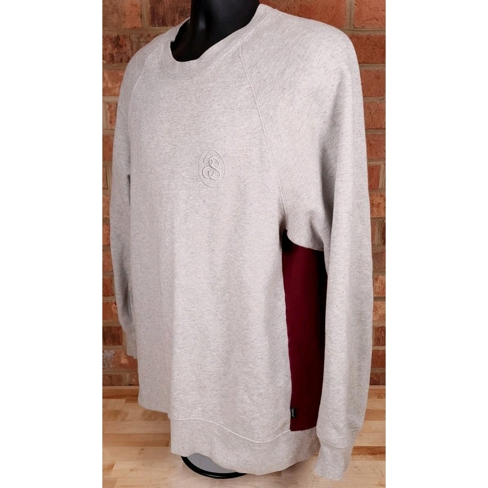 Stussy‎ Gray Maroon Crewneck Long Sleeve Sweatshirt Side Zip Mens Size XL